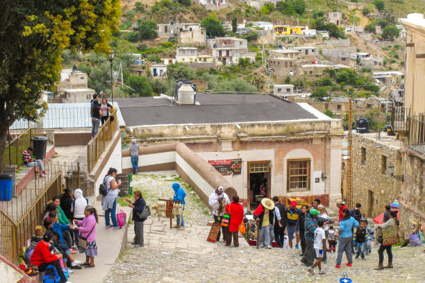 Real de Catorce, San Luis Potosi, Mexico, September 11 -- The central street in the ancient town of Real de Catorce in the state of San Luis Potosi in central Mexico. Founded in 1772, Real de Catorce is located at 2750 meters above sea level and can only be reached through the 2.3 km long Ogarrio tunnel.